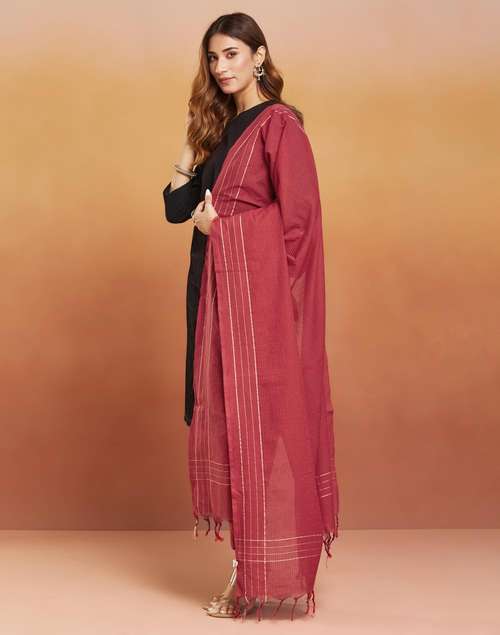 Avni Black Cotton Slim Fit Kurta & Dupatta Set Avni Black Cotton Slim Fit Kurta & Dupatta Set