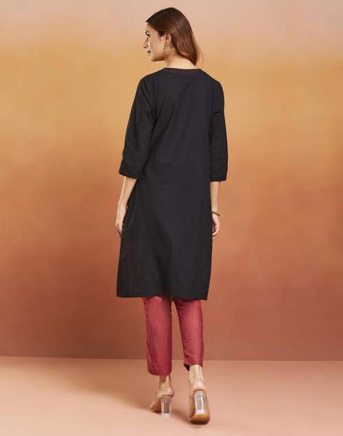 Avni Black Cotton Slim Fit Kurta & Dupatta Set Avni Black Cotton Slim Fit Kurta & Dupatta Set