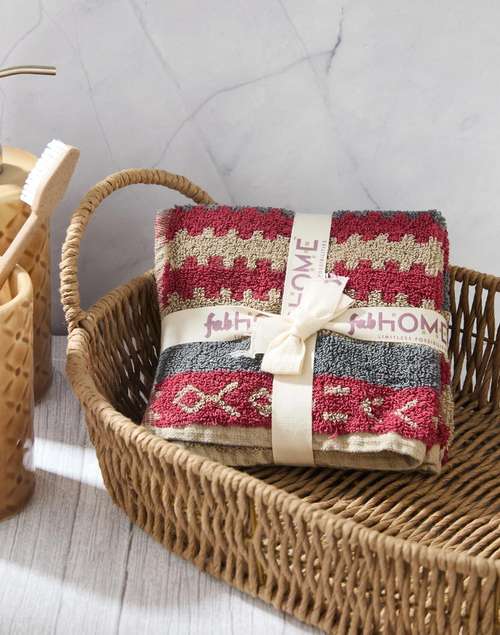 Red Haseena Cotton Pile Towel Set | Set of 2 Red Haseena Cotton Pile Towel Set | Set of 2