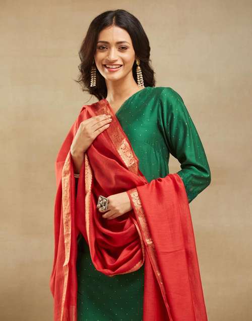 Red Cotton Silk Woven Dupatta Red Cotton Silk Woven Dupatta