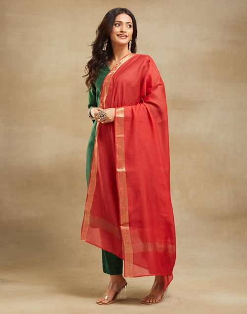 Red Cotton Silk Woven Dupatta Red Cotton Silk Woven Dupatta