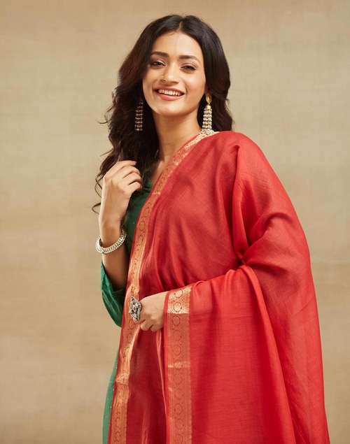 Red Cotton Silk Woven Dupatta Red Cotton Silk Woven Dupatta