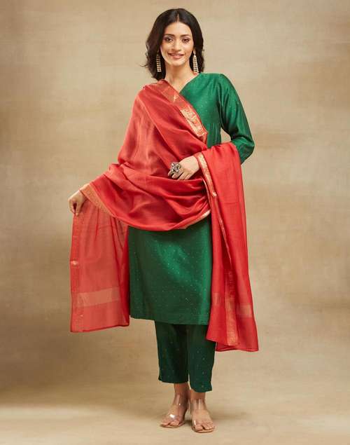 Red Cotton Silk Woven Dupatta Red Cotton Silk Woven Dupatta