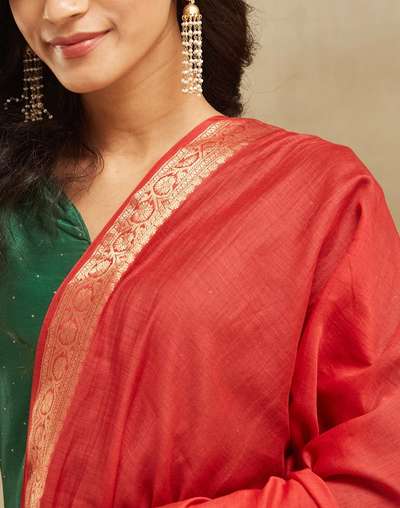 Red Cotton Silk Woven Dupatta Red Cotton Silk Woven Dupatta