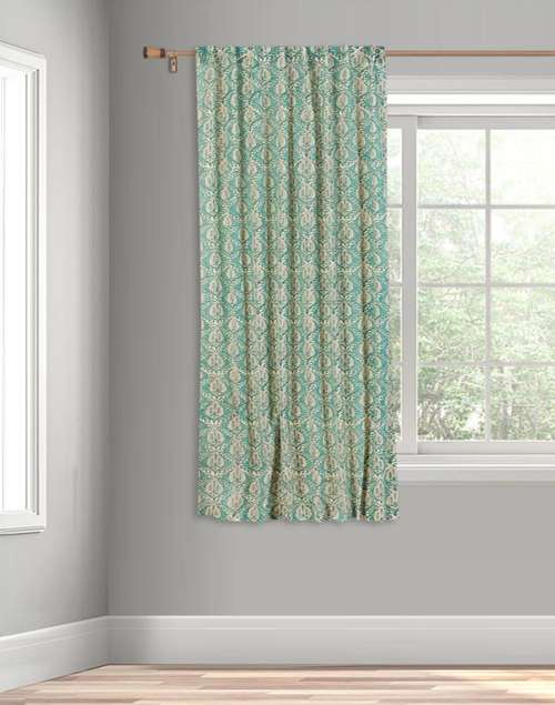 Teal Cotton Hand Block Printed Paro Curtain 5 Feet | 1 Pc Teal Cotton Hand Block Printed Paro Curtain 5 Feet | 1 Pc