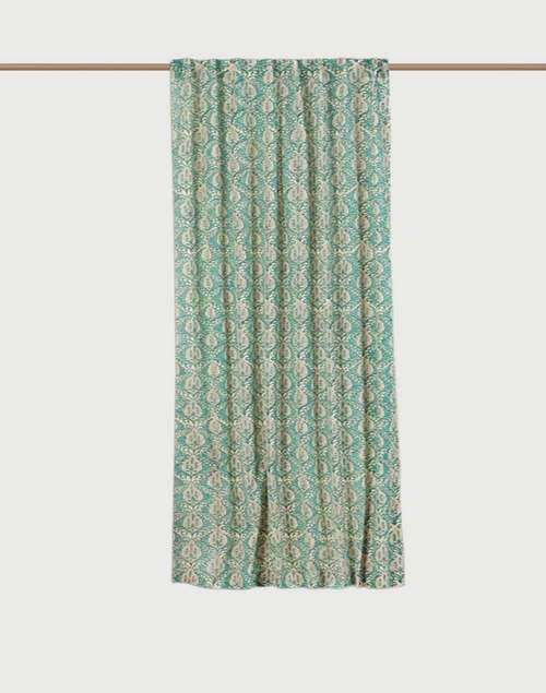 Teal Cotton Hand Block Printed Paro Curtain 5 Feet | 1 Pc Teal Cotton Hand Block Printed Paro Curtain 5 Feet | 1 Pc