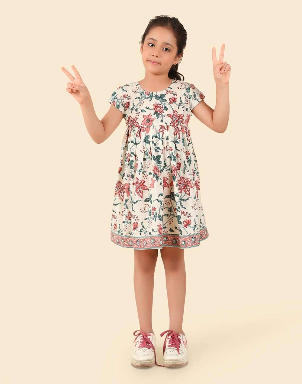 Buy Offwhite Cotton Hand Block Printed Dress for Kids Online at ...
