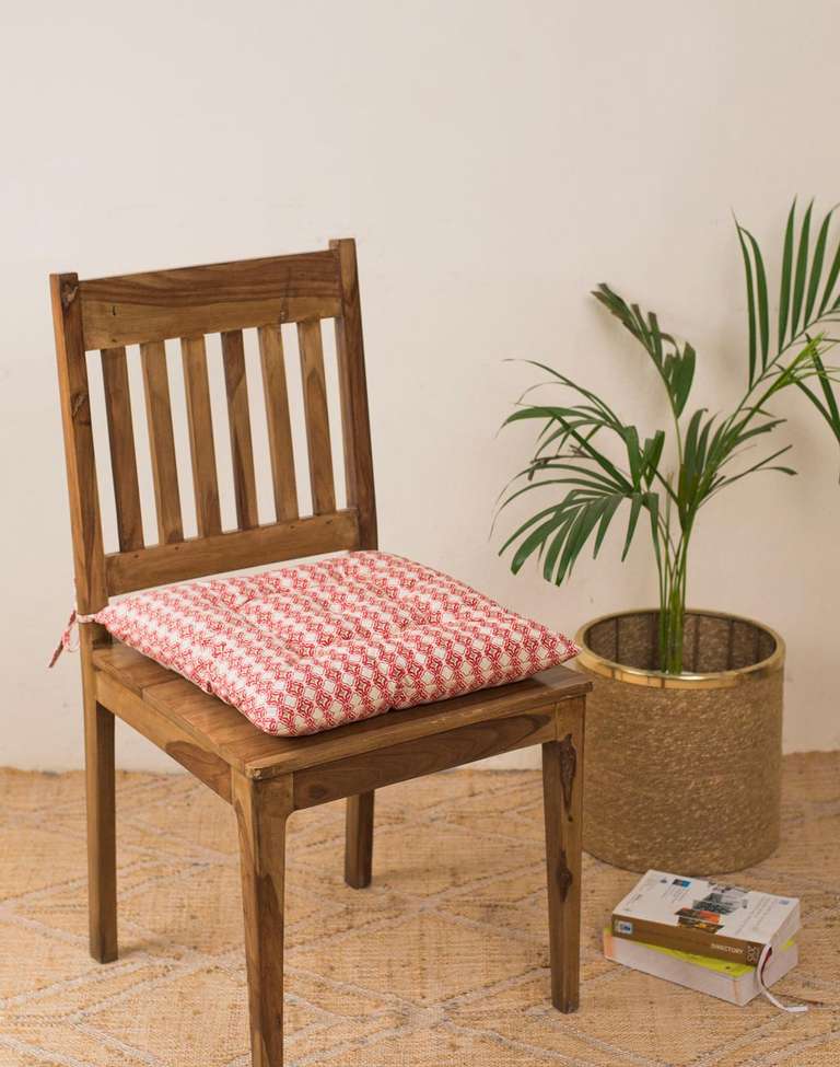 Red Cotton Printed Pushp Chair Pad - Main Image