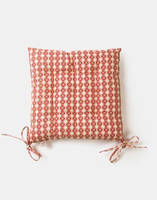 Red Cotton Printed Pushp Chair Pad Red Cotton Printed Pushp Chair Pad
