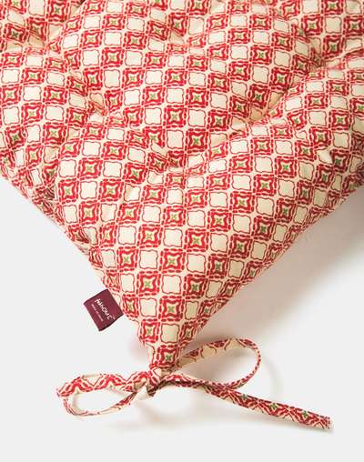 Red Cotton Printed Pushp Chair Pad Red Cotton Printed Pushp Chair Pad