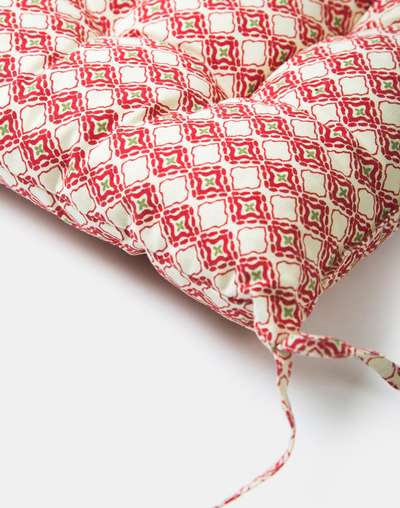 Red Cotton Printed Pushp Chair Pad Red Cotton Printed Pushp Chair Pad