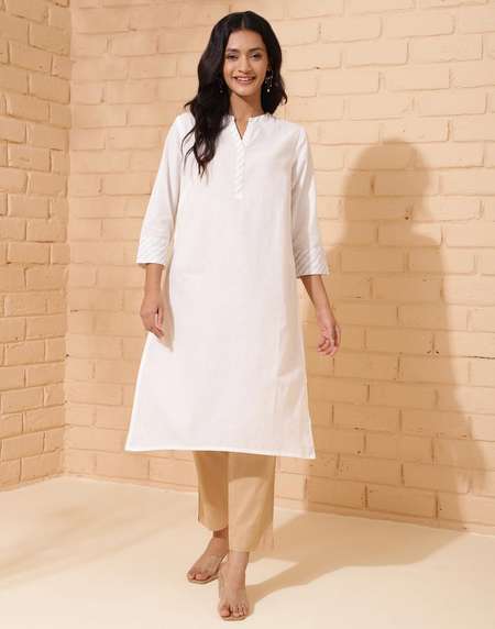 Buy White Cotton Regular Fit Knee Length Kurta for Women Online at