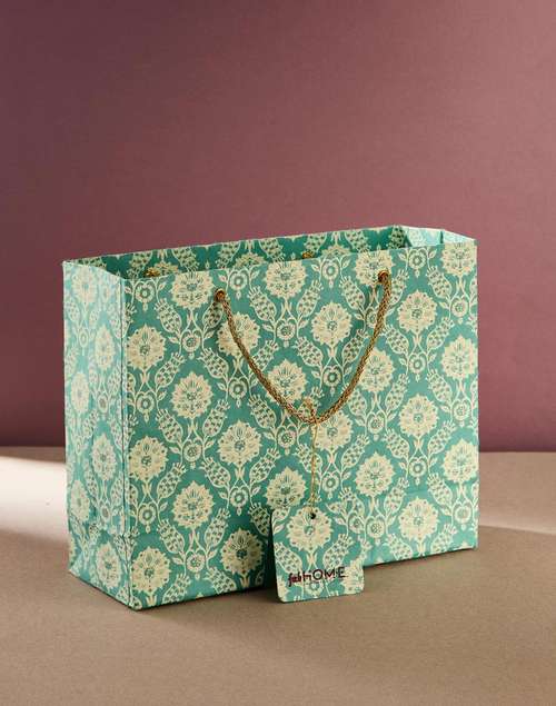 Teal Paper Printed Sarkhaab Gift Bag- Medium Teal Paper Printed Sarkhaab Gift Bag- Medium
