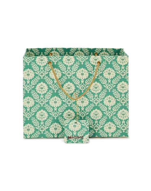 Teal Paper Printed Sarkhaab Gift Bag- Medium Teal Paper Printed Sarkhaab Gift Bag- Medium