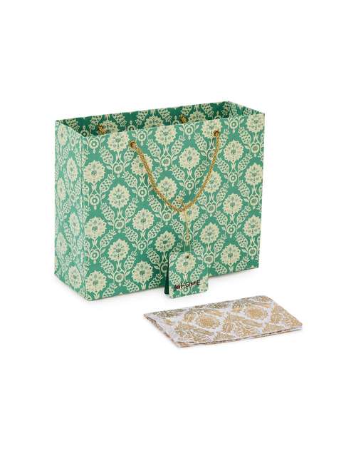 Teal Paper Printed Sarkhaab Gift Bag- Medium Teal Paper Printed Sarkhaab Gift Bag- Medium