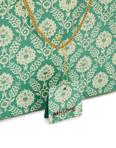 Teal Paper Printed Sarkhaab Gift Bag- Medium Teal Paper Printed Sarkhaab Gift Bag- Medium