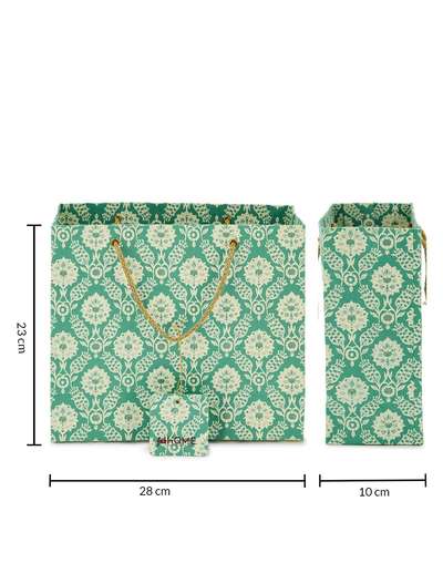 Teal Paper Printed Sarkhaab Gift Bag- Medium Teal Paper Printed Sarkhaab Gift Bag- Medium