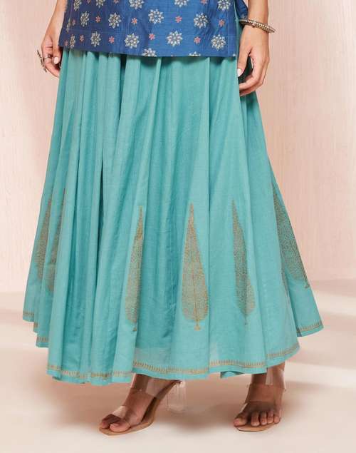 Turquoise Cotton Ghera Skirt Turquoise Cotton Ghera Skirt