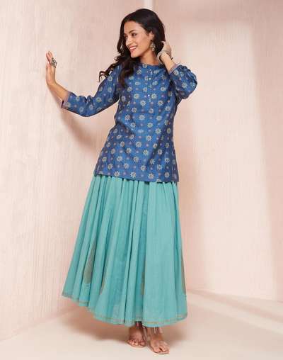 Turquoise Cotton Ghera Skirt Turquoise Cotton Ghera Skirt