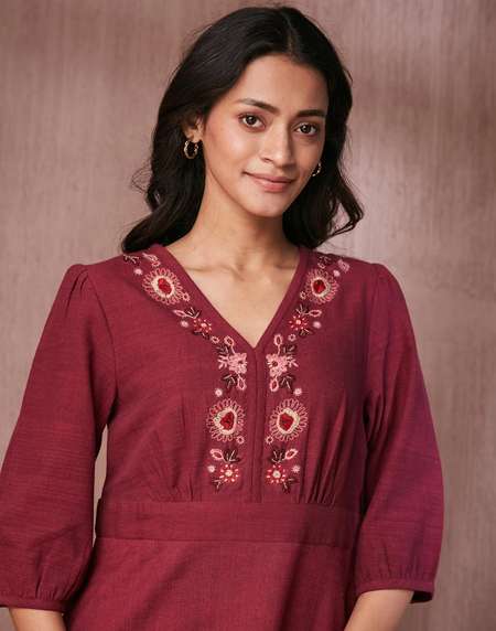 Buy Purple Cotton Hand Woven Midi Dress for Women Online at