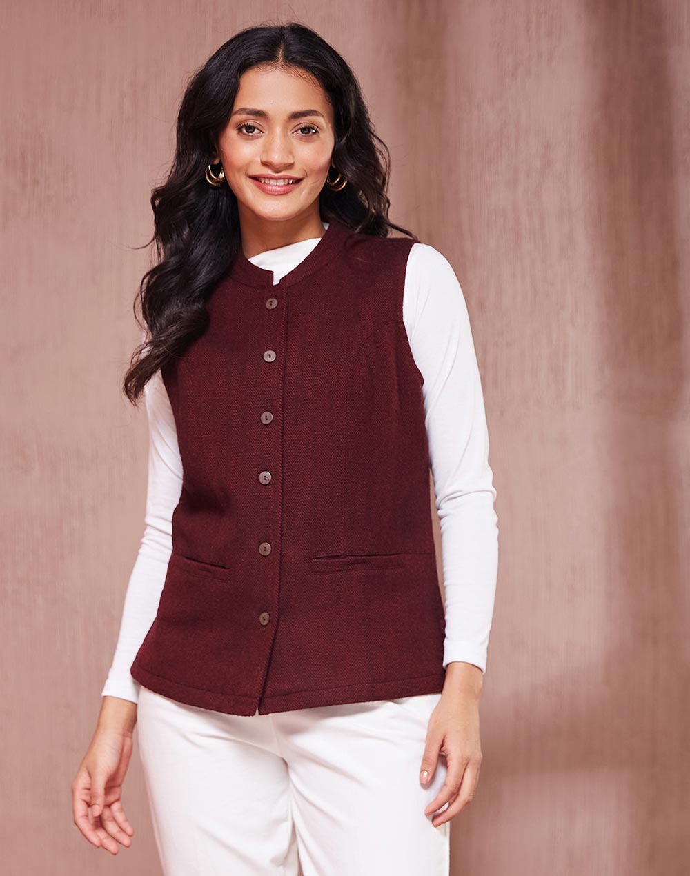 Maroon Wool Waist Length Jacket Maroon Wool Waist Length Jacket