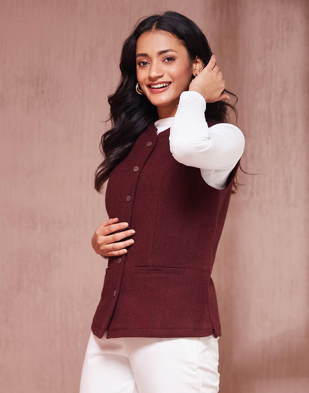 Maroon Wool Waist Length Jacket Maroon Wool Waist Length Jacket