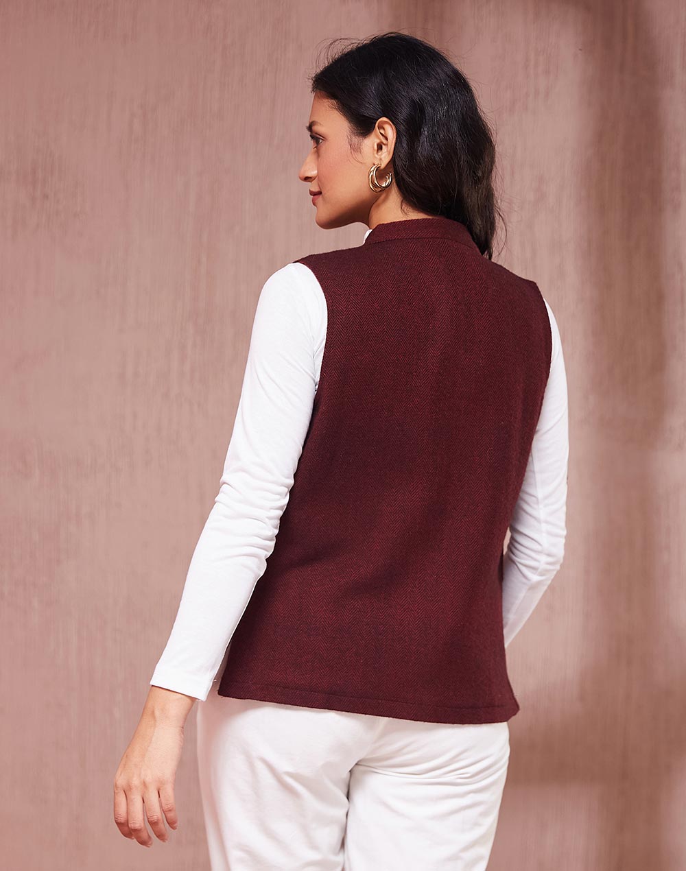 Maroon Wool Waist Length Jacket Maroon Wool Waist Length Jacket