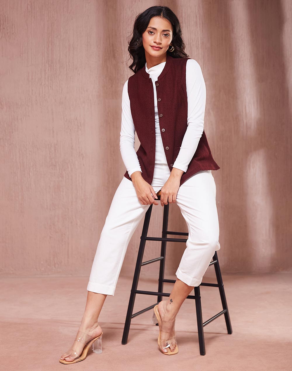Maroon Wool Waist Length Jacket Maroon Wool Waist Length Jacket