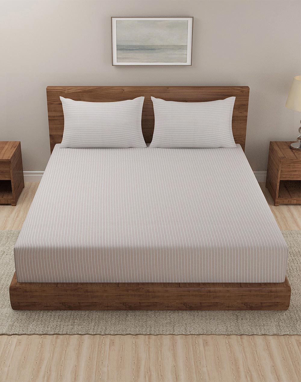 Beige Nile Cotton Double Bed Sheet Set With 2 Pillow Covers Beige Nile Cotton Double Bed Sheet Set With 2 Pillow Covers