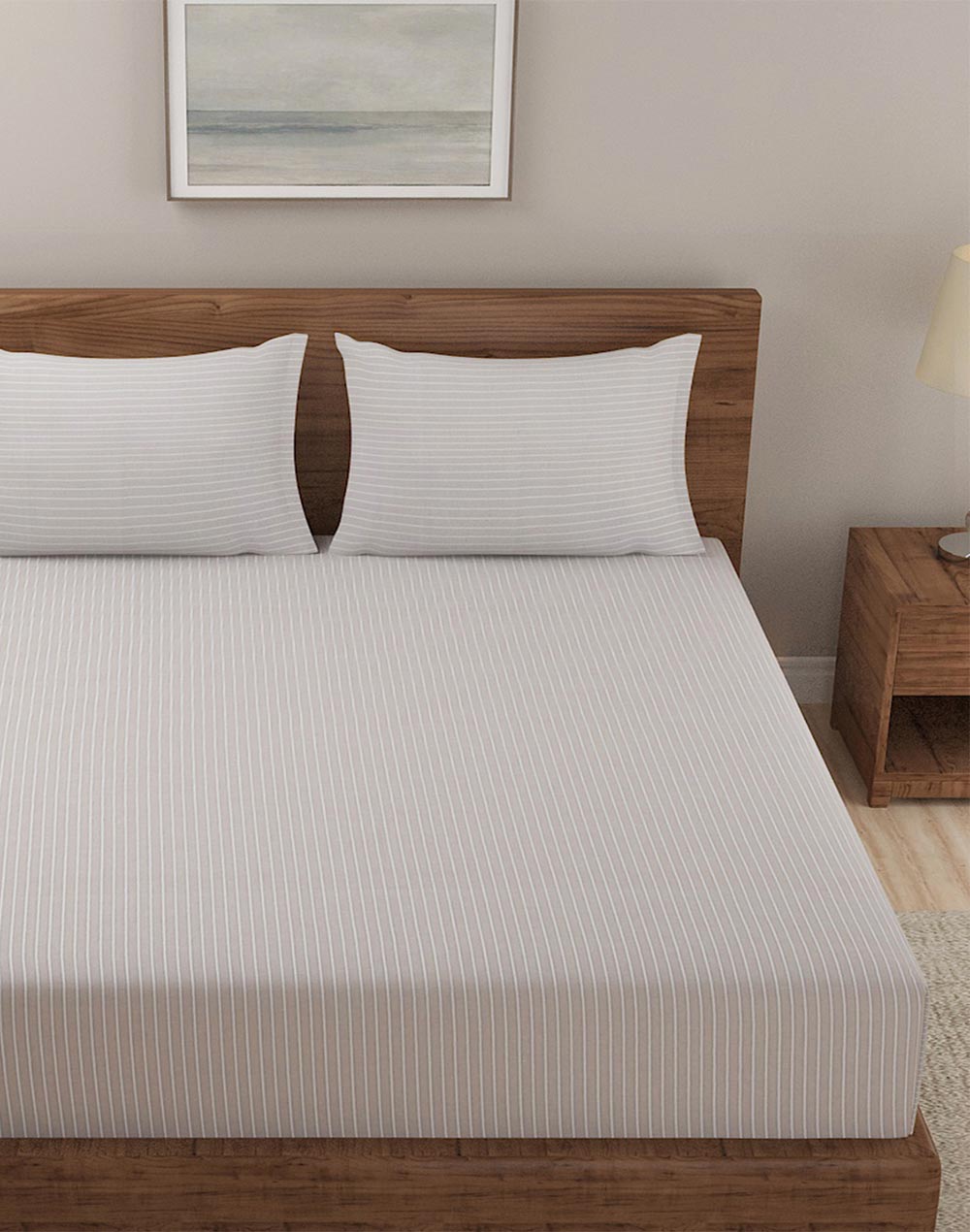 Beige Nile Cotton Double Bed Sheet Set With 2 Pillow Covers Beige Nile Cotton Double Bed Sheet Set With 2 Pillow Covers