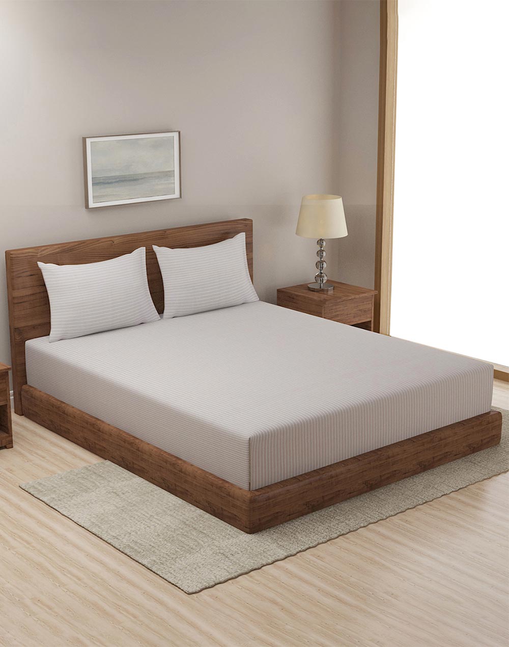 Beige Nile Cotton Double Bed Sheet Set With 2 Pillow Covers Beige Nile Cotton Double Bed Sheet Set With 2 Pillow Covers