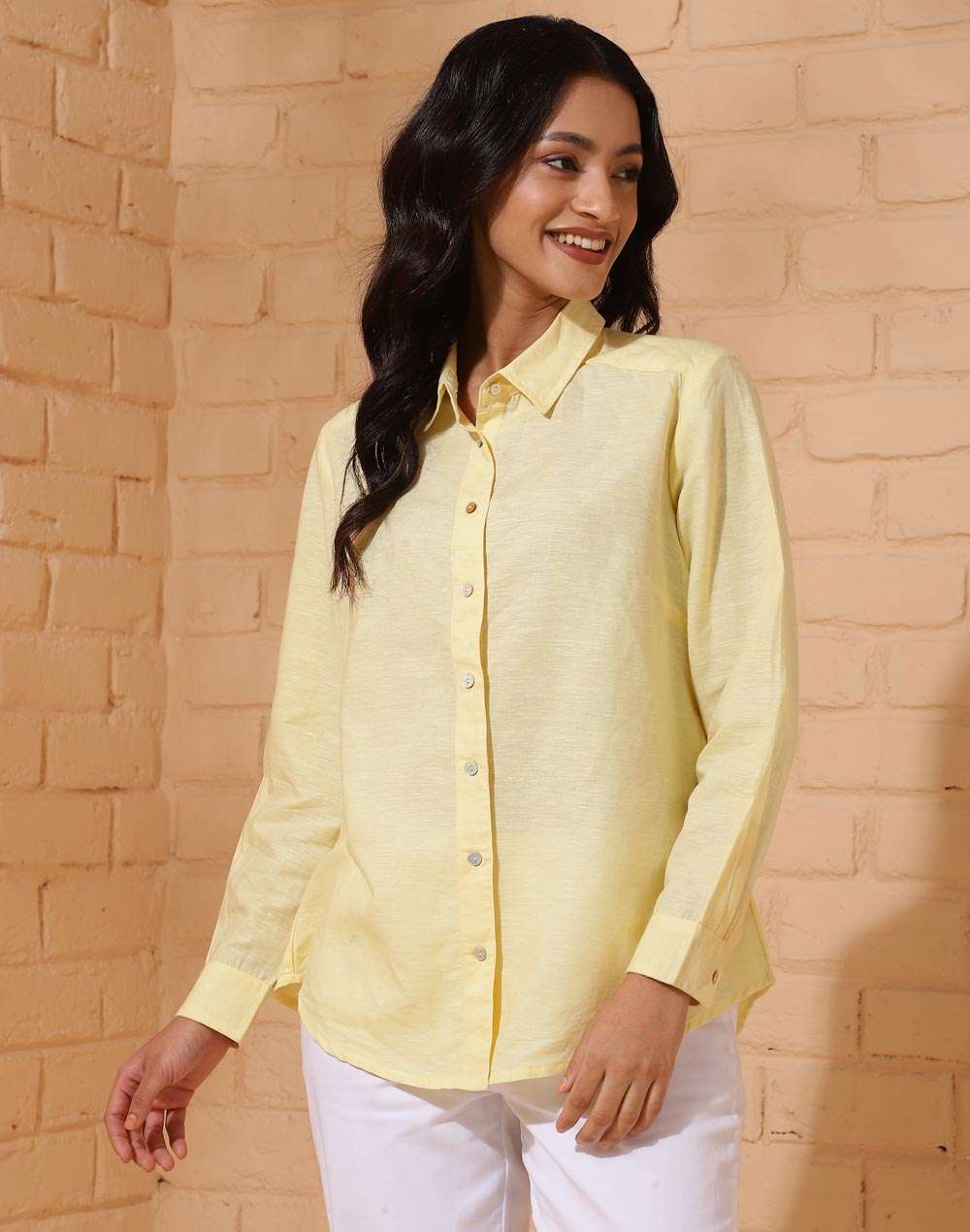 Buy Yellow Cotton Linen Woven Shirt for Women Online at Fabindia