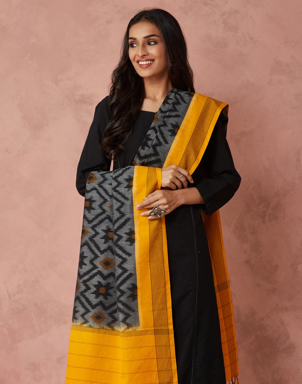 Black Cotton Blend Ikat Dupatta Black Cotton Blend Ikat Dupatta