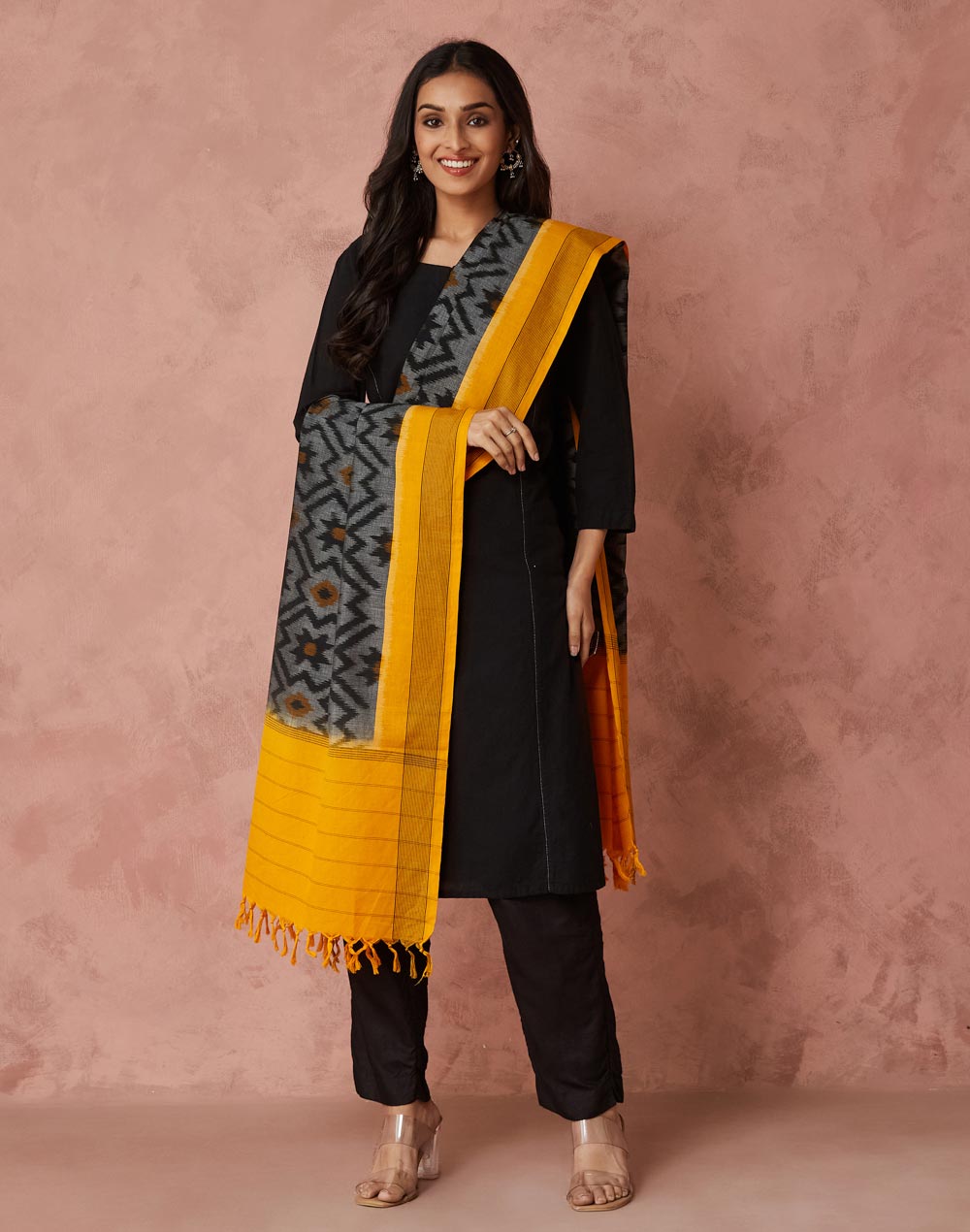 Black Cotton Blend Ikat Dupatta Black Cotton Blend Ikat Dupatta