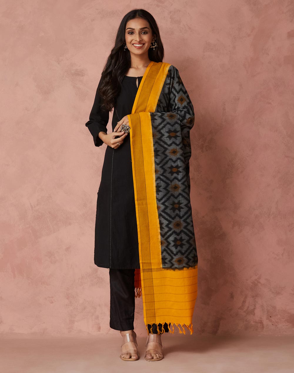 Black Cotton Blend Ikat Dupatta Black Cotton Blend Ikat Dupatta