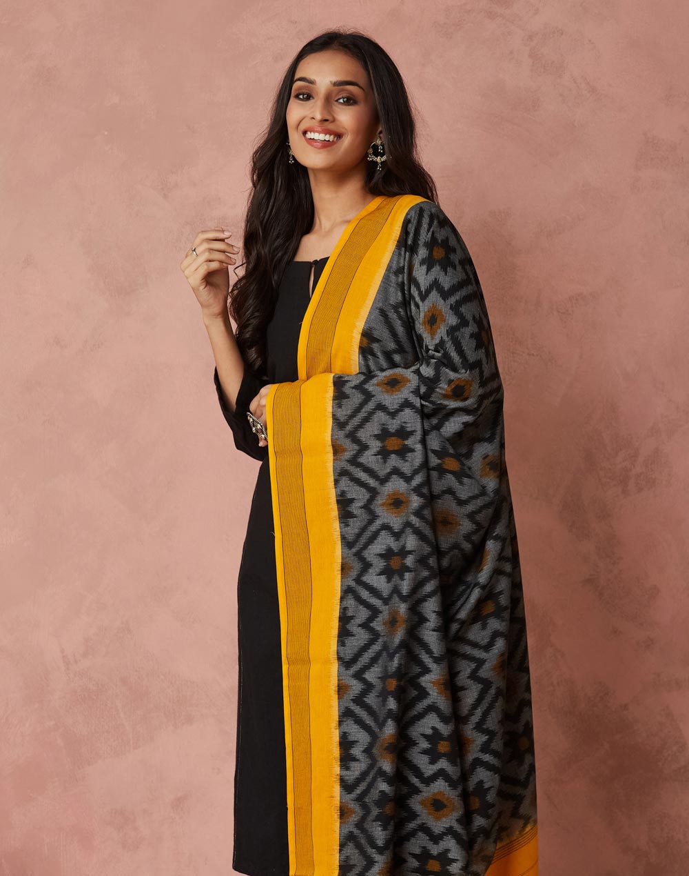 Black Cotton Blend Ikat Dupatta Black Cotton Blend Ikat Dupatta
