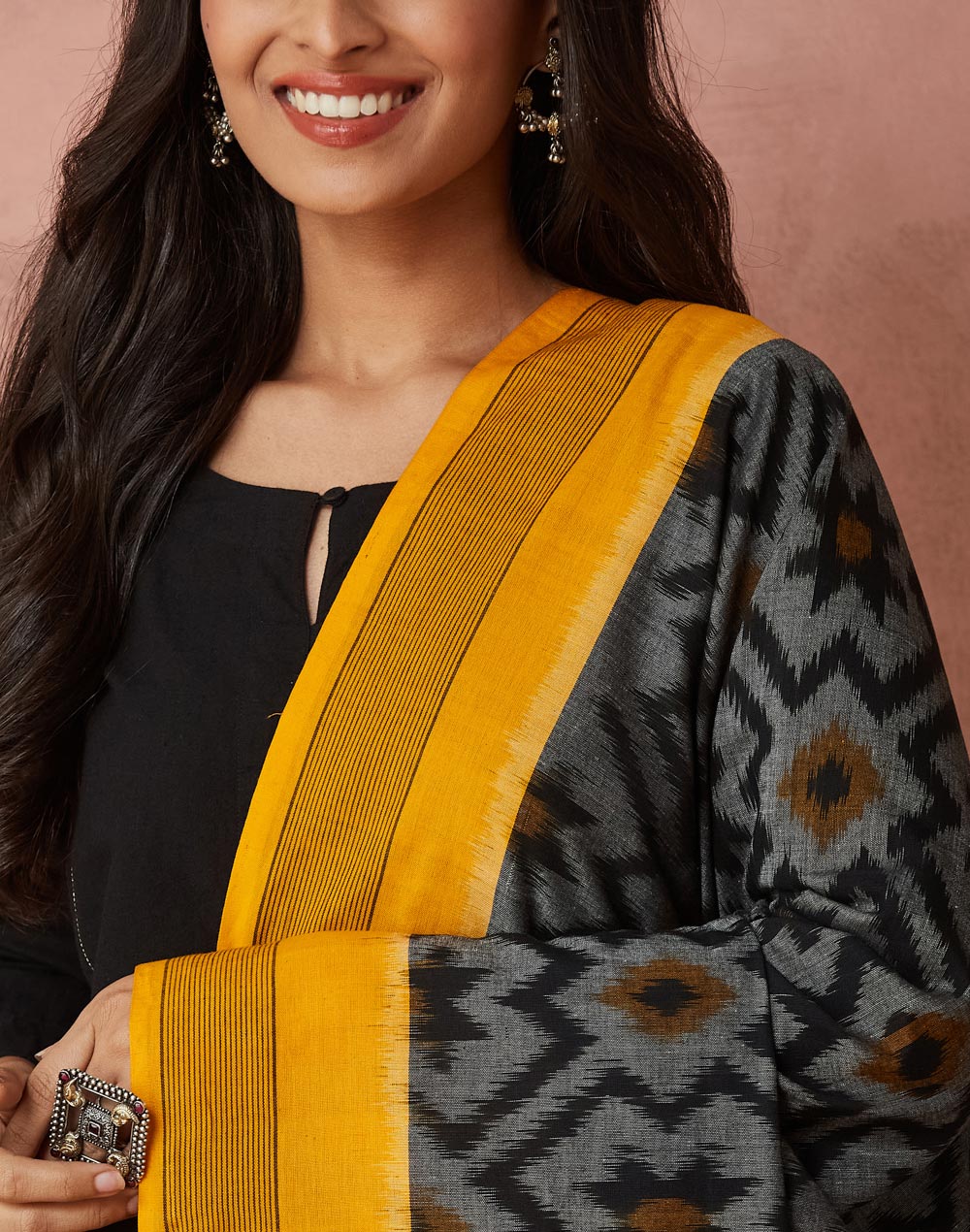 Black Cotton Blend Ikat Dupatta Black Cotton Blend Ikat Dupatta