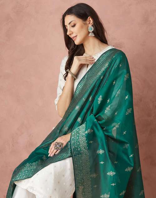 Green Cotton Silk Blend Banarsi Dupatta Green Cotton Silk Blend Banarsi Dupatta