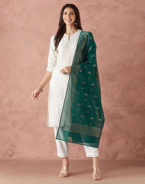 Green Cotton Silk Blend Banarsi Dupatta Green Cotton Silk Blend Banarsi Dupatta
