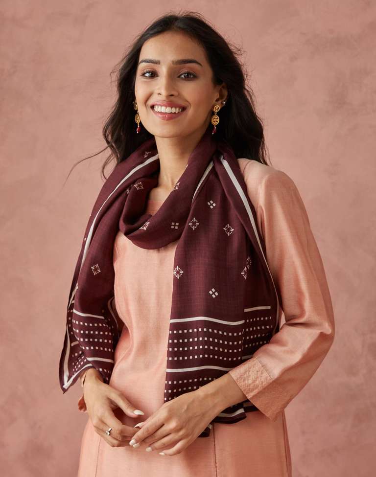 Buy Maroon Silk Printed Stole for Women Online at Fabindia 20188136