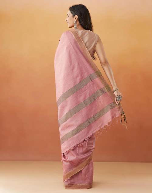 Pink Silk Blend Woven Sari Pink Silk Blend Woven Sari