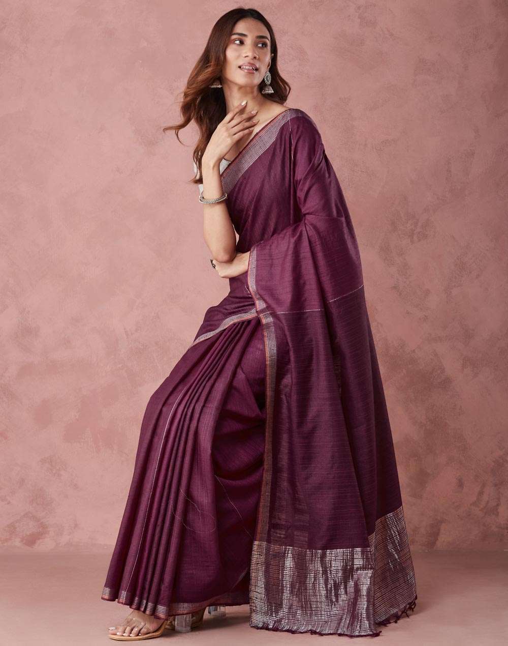 Buy Maroon Silk Blend Sari for Women Online at Fabindia | 20236650