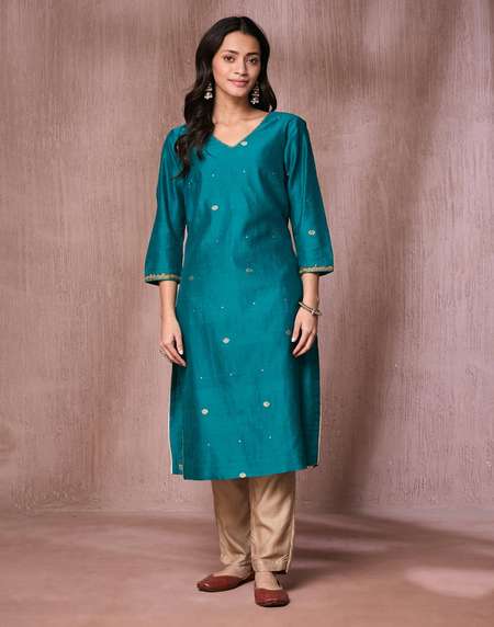 Chanderi Fabindia Cotton Suits Buy Teal Cotton Silk Blend Chanderi