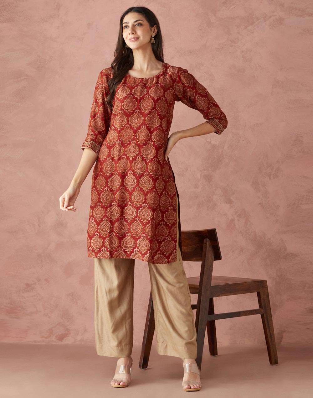 Kalamkari Kurtis Fabindia Kurtis On Sale Maroon Cotton Silk