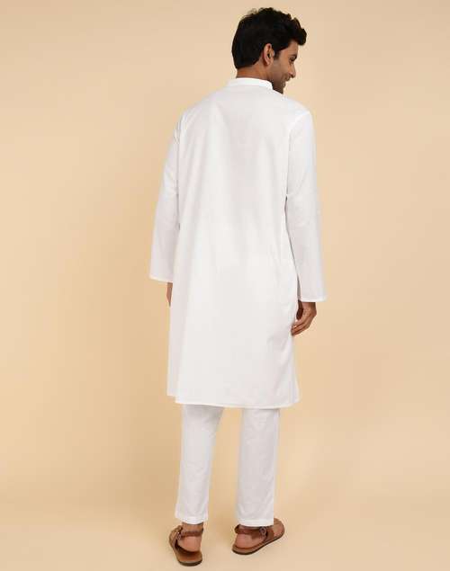 FabBasics White Cotton Woven Kurta & Pyjama Set FabBasics White Cotton Woven Kurta & Pyjama Set