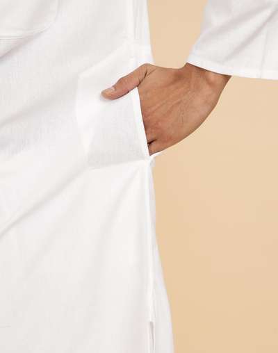 FabBasics White Cotton Woven Kurta & Pyjama Set FabBasics White Cotton Woven Kurta & Pyjama Set