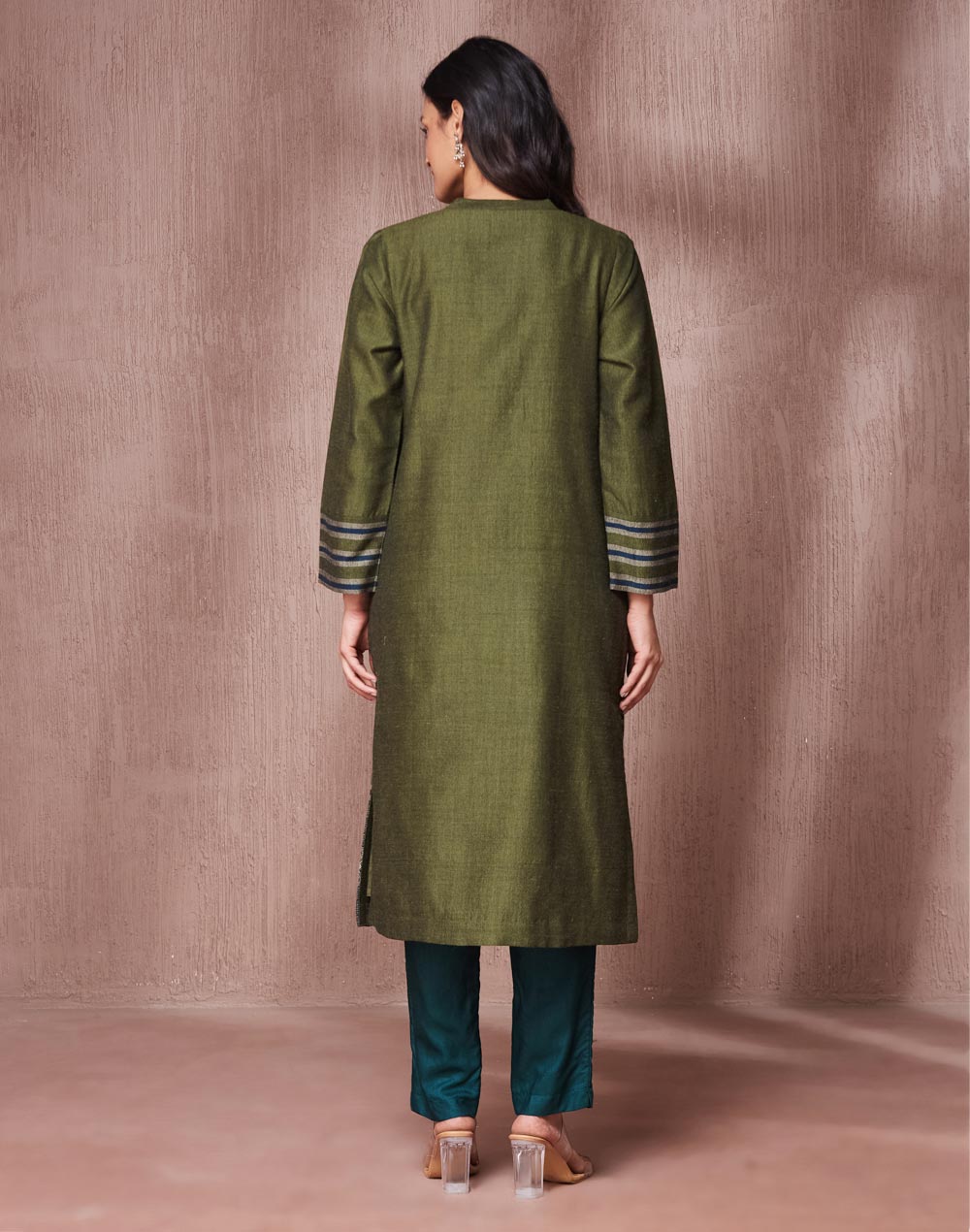 Green Wool Hand Woven Long Kurta Green Wool Hand Woven Long Kurta