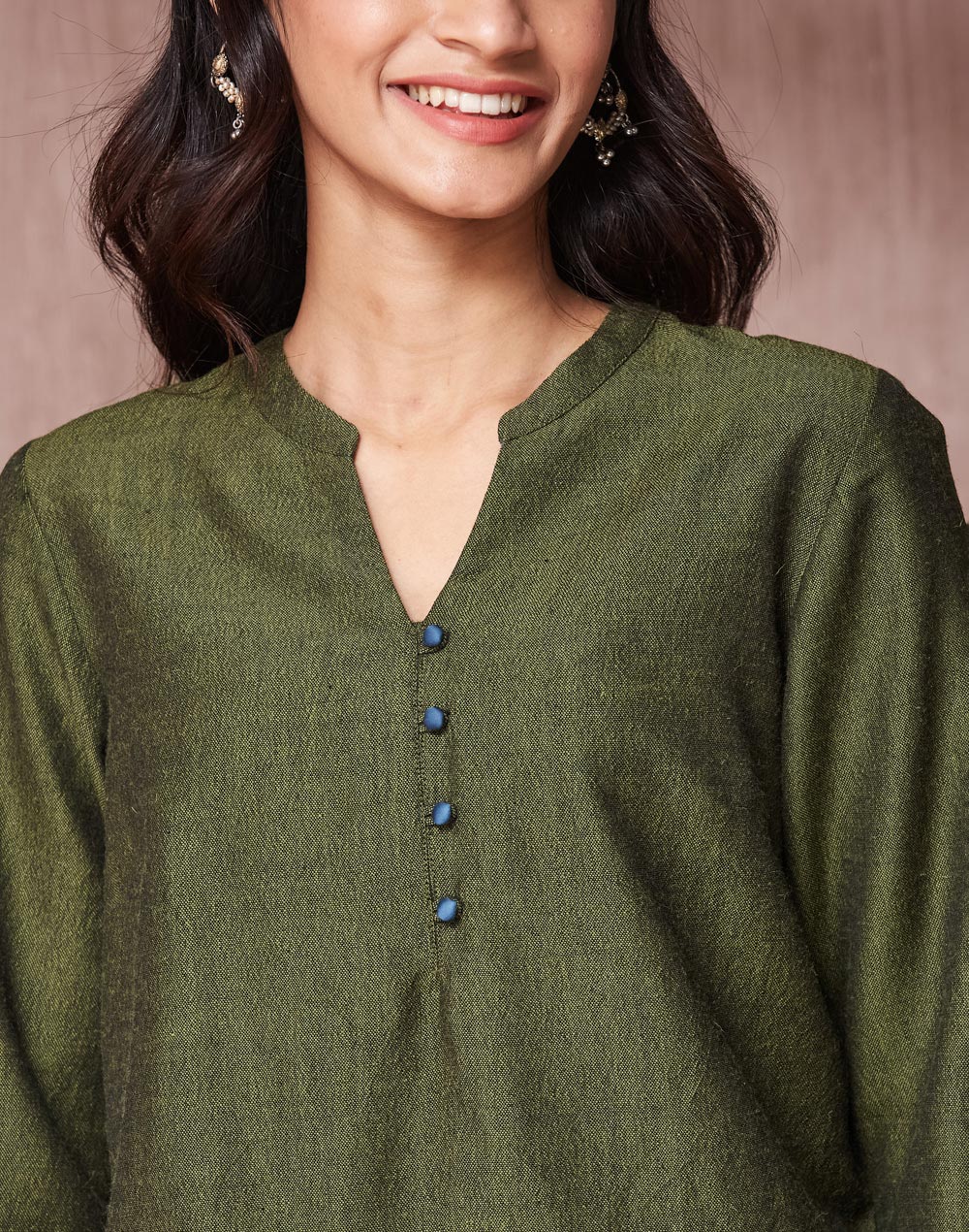 Green Wool Hand Woven Long Kurta Green Wool Hand Woven Long Kurta