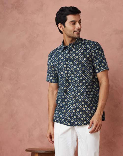 Blue Cotton Printed Shirt Blue Cotton Printed Shirt