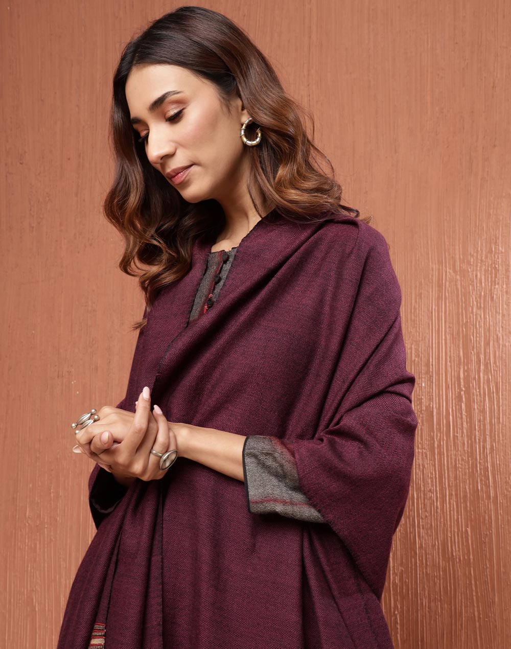 Wine Wool Hand Woven Shawl Wine Wool Hand Woven Shawl
